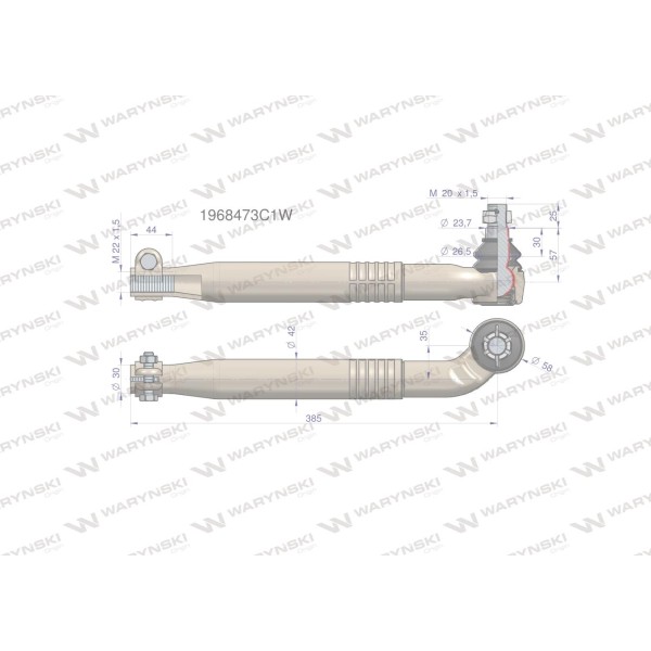 Przegub kierowniczy prawy 385mm- M22x1,5 1968473C1W | Exvi