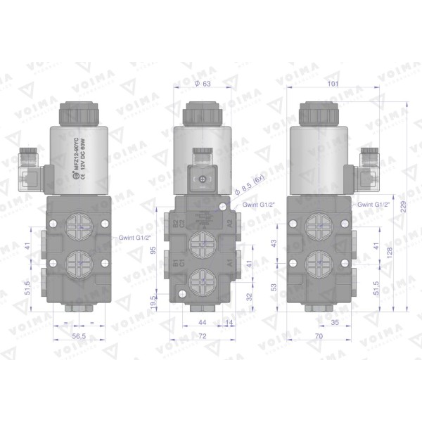 Dzielnik. zawór. elektrozawór V-DVS-80L-1/2 | Exvi