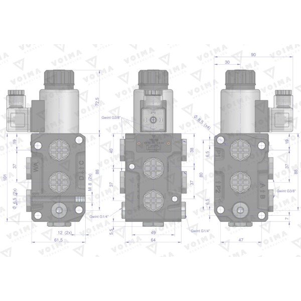 Dzielnik. zawór. elektrozawór V-DVS-50L-3/8-24 | Exvi