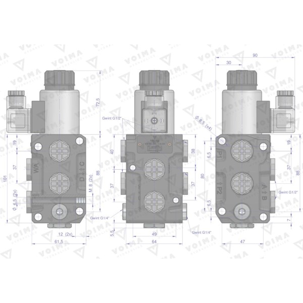 Dzielnik. zawór. elektrozawór V-DVS-50L-1/2-24 | Exvi