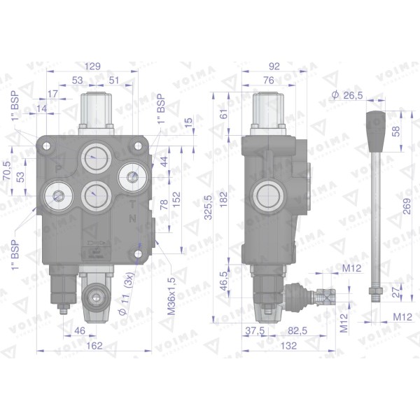 Rozdzielacz hydrauliczny 1-sekcyjny 120L V-R120L-1 | Exvi