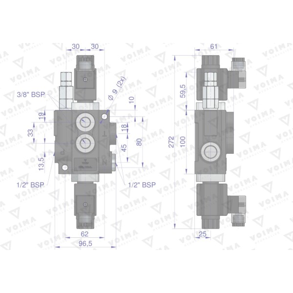 Rozdzielacz hydrauliczny 1-sekcyjny V-R40L-1E | Exvi