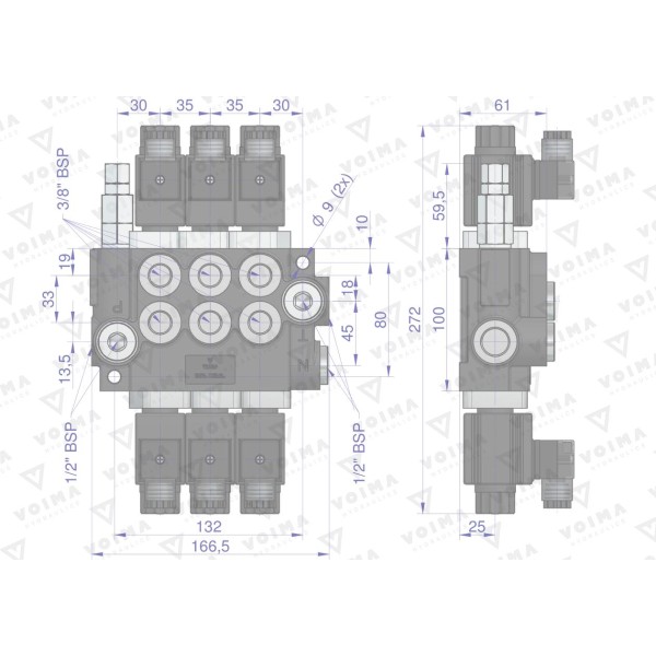 Rozdzielacz hydrauliczny 3-sekcyjny V-R40L-3E | Exvi