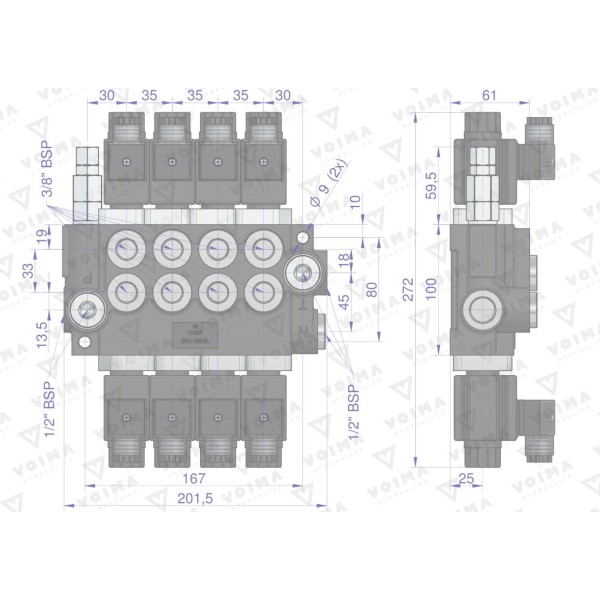 Rozdzielacz hydrauliczny 4-sekcyjny V-R40L-4E | Exvi