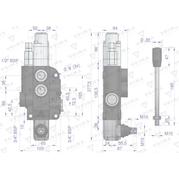 Rozdzielacz hydrauliczny 1-sekcyjny 80L V-R80L-1P | Exvi