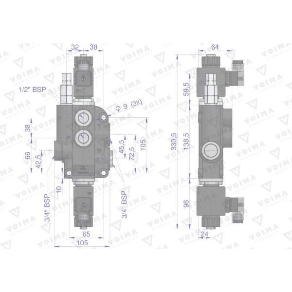 Rozdzielacz hydrauliczny 1-sekcyjny V-R80L-1E | Exvi