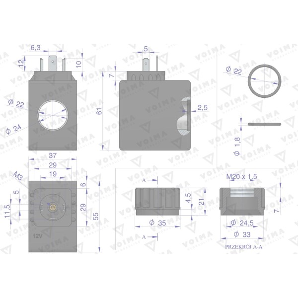Cewka do rozdzielacza hydraulicznego V-CEW-R80L-12V | Exvi