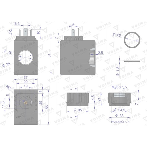 Cewka do rozdzielacza hydraulicznego V-CEW-R80L-24V | Exvi