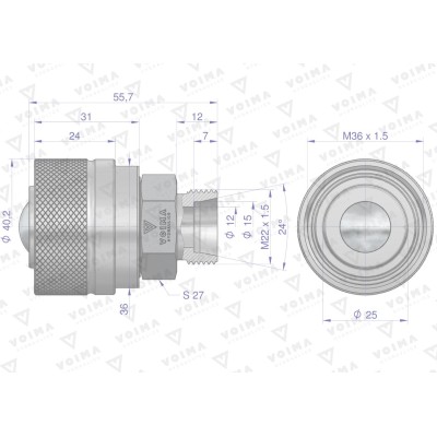 Zawór wtyczka ZSR (50490030) M22x1.5 V-ZSR-22WT | Exvi