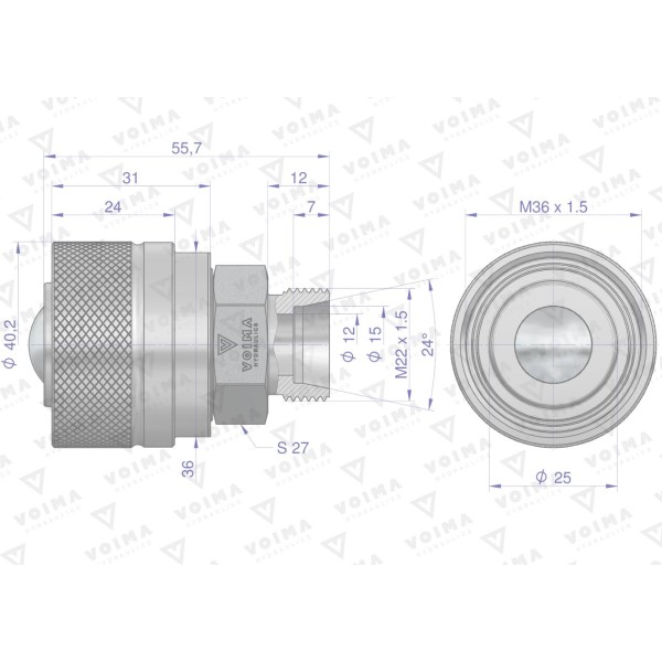 Zawór wtyczka ZSR (50490030) M22x1.5 V-ZSR-22WT | Exvi