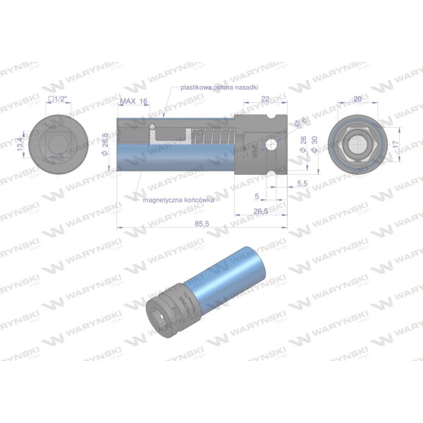 Nasadka udarowa 1/2 ze stali CrMo 17mm WMU164 | Exvi