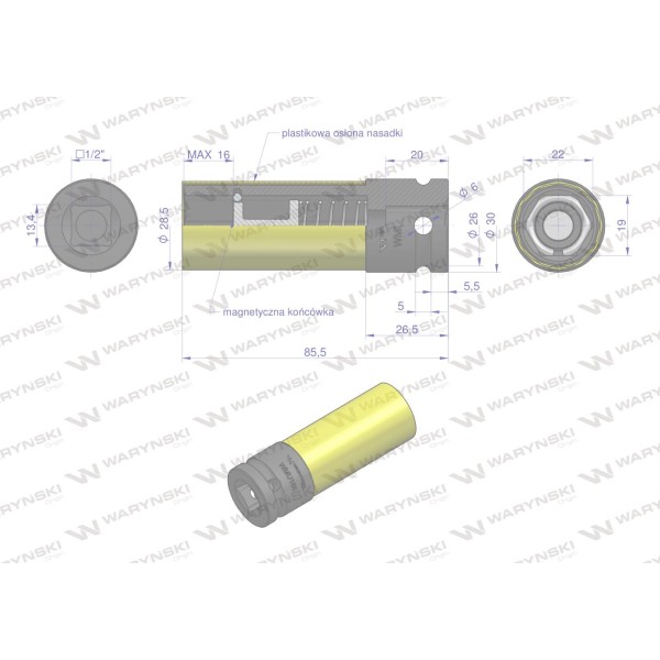 Nasadka udarowa 1/2 ze stali CrMo 19mm WMU165 | Exvi