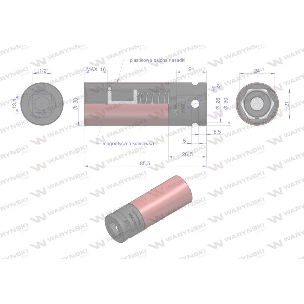 Nasadka udarowa 1/2 ze stali CrMo 21mm WMU166 | Exvi