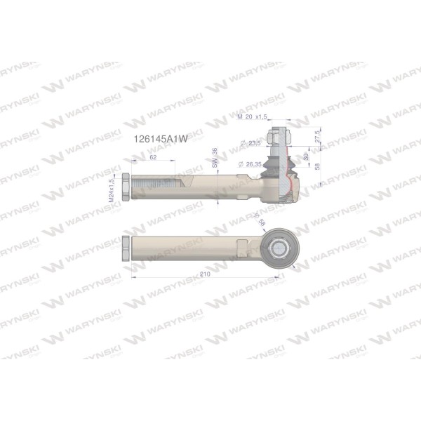 Przegub kierowniczy 210mm- M24x1,5 126145A1W | Exvi