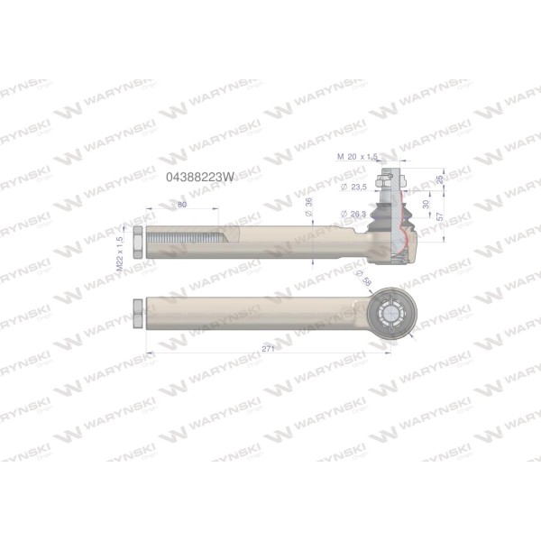 Przegub kierowniczy 271mm- M22x1,5 04/38-822/3 | Exvi