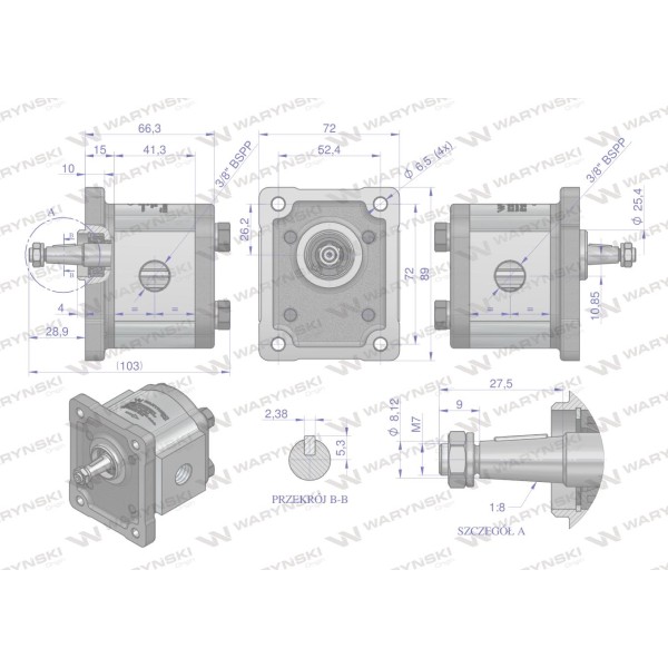 Pompa hydrauliczna zębata 2.5cm3 (grupa PHAG1E025PG | Exvi
