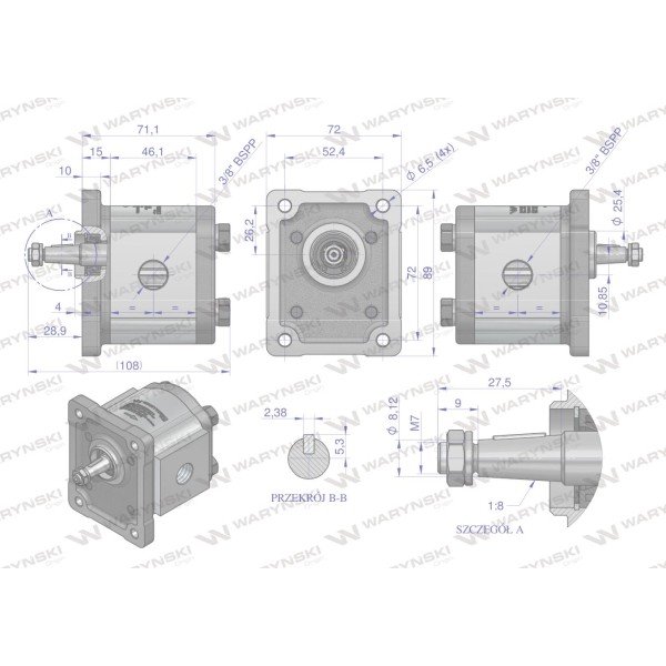 Pompa hydrauliczna zębata 3.8cm3 (grupa PHAG1E038PG | Exvi