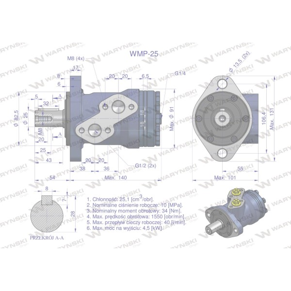 Silnik hydrauliczny orbitalny WMP 25 cm?/obr WMP-25 | Exvi