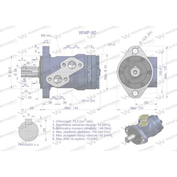 Silnik hydrauliczny orbitalny WMP 80 cm?/obr WMP-80 | Exvi