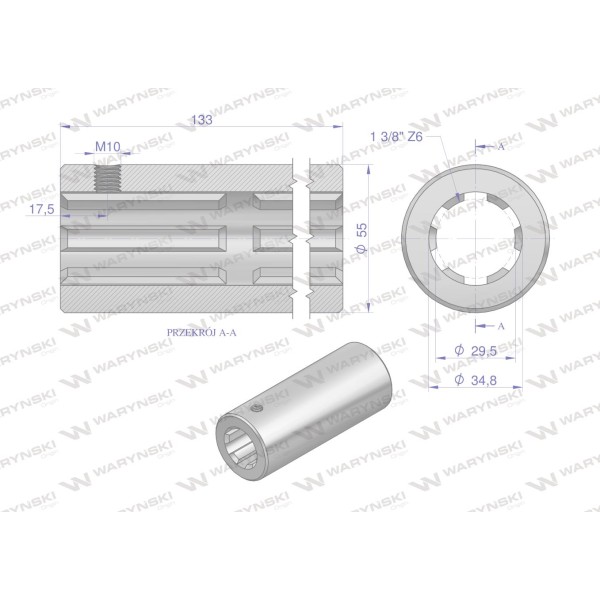 Tuleja, WOM łącząca frezowana 133mm Z6 - 1 3612133 | Exvi