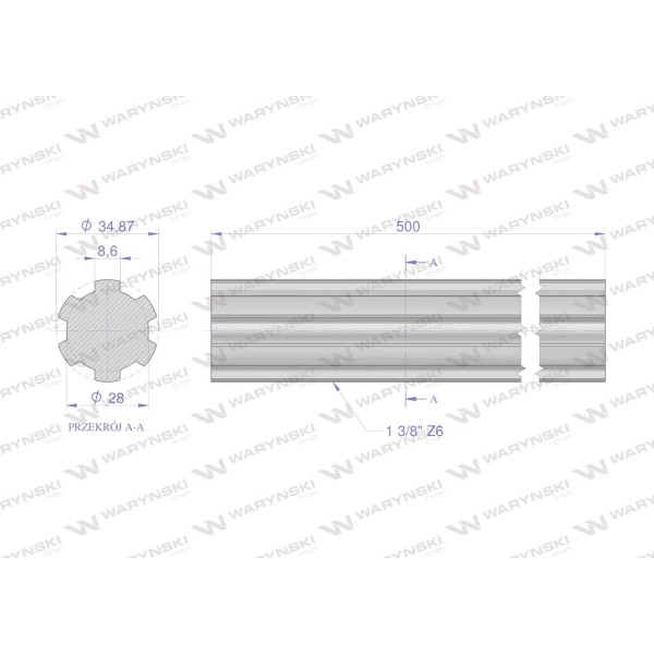 Wałek, WOM frezowany całościowo 500mm Z6 - 1 3410500 | Exvi