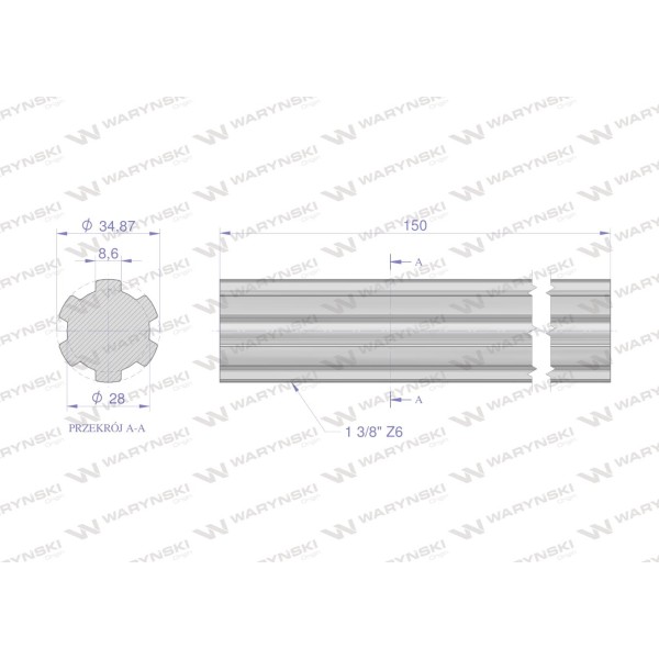 Wałek, WOM frezowany całościowo 150mm Z6 - 1 3410150 | Exvi