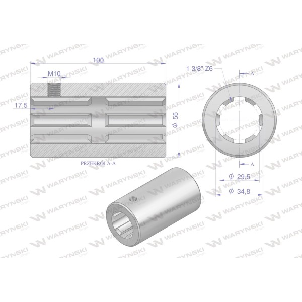Tuleja, WOM łącząca frezowana 100mm Z6 - 1 3612100 | Exvi