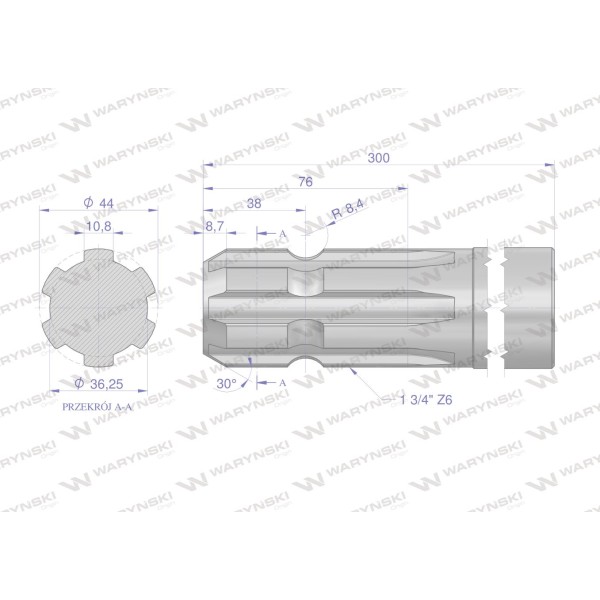 Wałek, WOM frezowany jednostronnie 300mm Z6 3250300 | Exvi