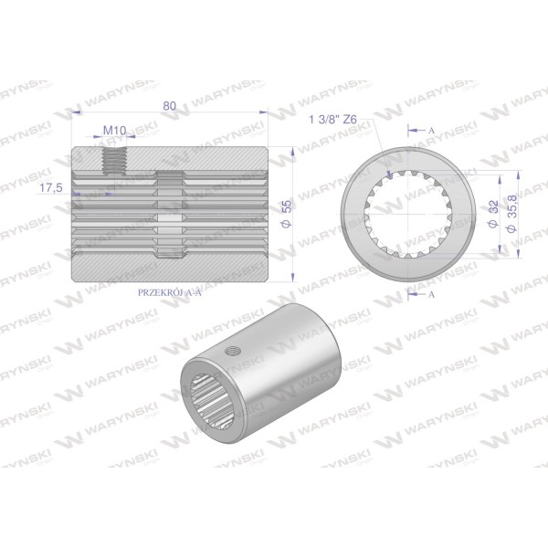 Tuleja, WOM łącząca frezowana 80mm Z21 - 1 3622080 | Exvi