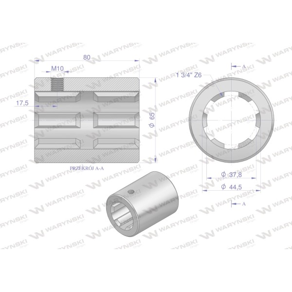 Tuleja, WOM łącząca frezowana 80mm Z6 - 1 3652080 | Exvi