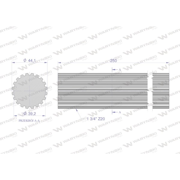 Wałek, WOM frezowany całościowo 250mm Z20 3470250 | Exvi