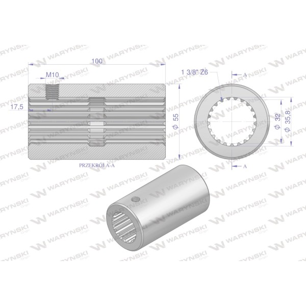 Tuleja, WOM łącząca frezowana 100mm Z21 - 1 3622100 | Exvi
