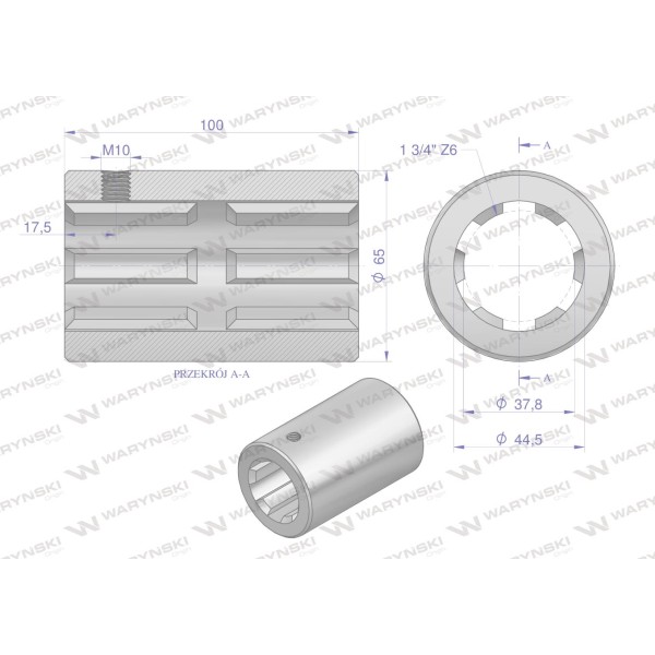 Tuleja, WOM łącząca frezowana 100mm Z6 - 1 3652100 | Exvi