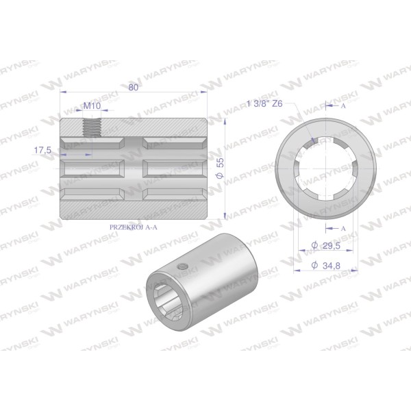 Tuleja, WOM łącząca frezowana 80mm Z6- 1 3612080 | Exvi