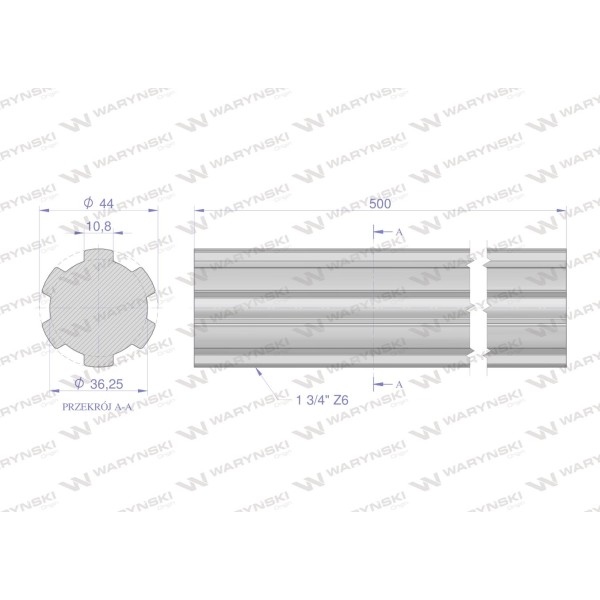 Wałek, WOM frezowany całościowo 500mm Z6 - 1 3450500 | Exvi
