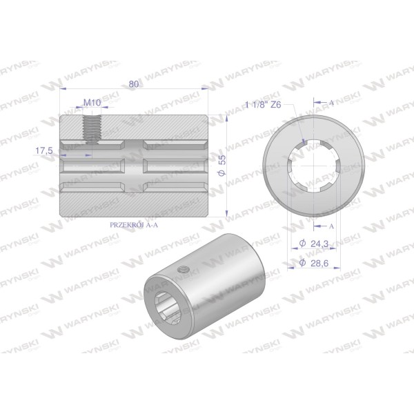Tuleja, WOM łącząca frezowana 80mm Z6 - 1 3642080 | Exvi