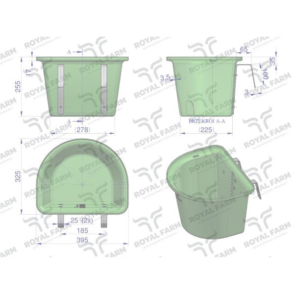 Koryto, przenośne z zaczepami zielone RF-113014210 | Exvi