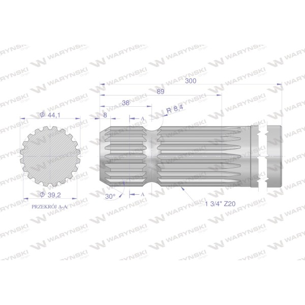 Wałek, WOM frezowany jednostronnie 300mm Z20 3270300 | Exvi