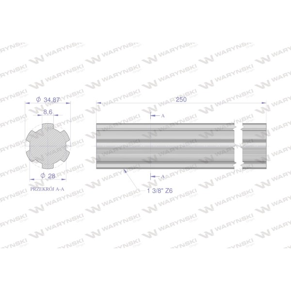Wałek, WOM frezowany całościowo 250mm Z6 - 1 3410250 | Exvi