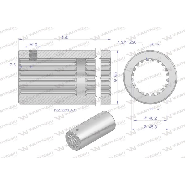 Tuleja, WOM łącząca frezowana 150mm Z20 - 1 3672150 | Exvi