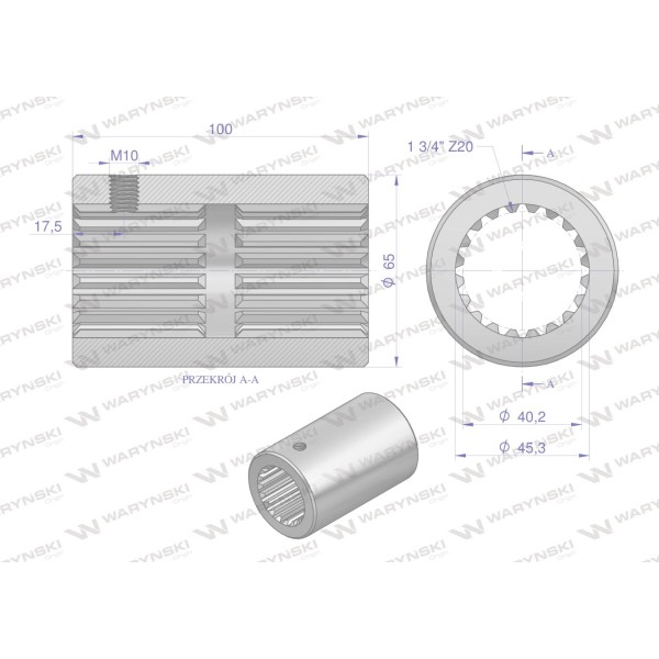 Tuleja, WOM łącząca frezowana 100mm Z20 - 1 3672100 | Exvi