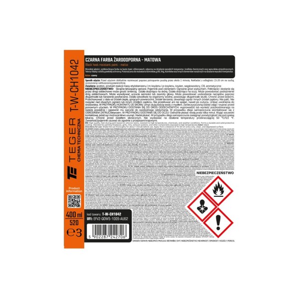 Czarna farba żaroodporna - matowa, 400ml CH1042 | Exvi