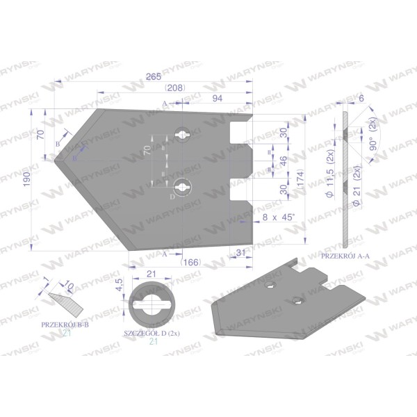 Lemiesz 192mm , listwowy lewy szerokość 089003550 | Exvi