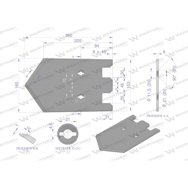 Lemiesz 160mm , listwowy środkowy 089000710 | Exvi