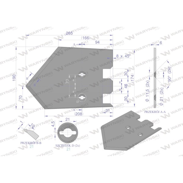 Lemiesz 192mm, listwowy prawy szerokość 089003540 | Exvi