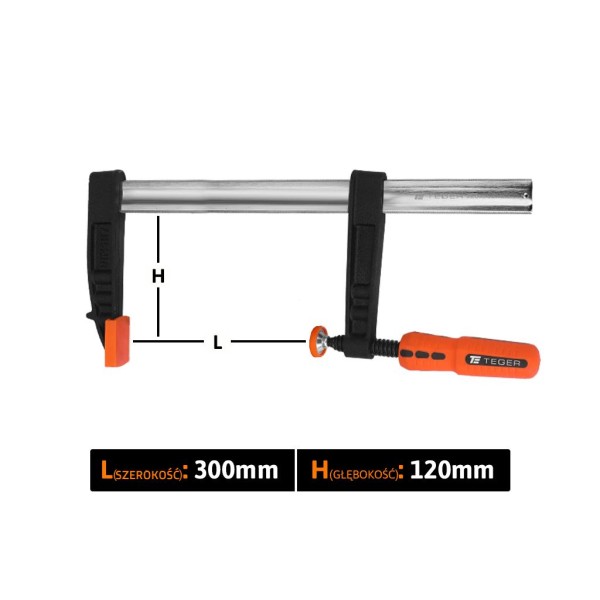 Ścisk stolarski śrubowy, TYP F120x300 mm SS-120/300 | Exvi