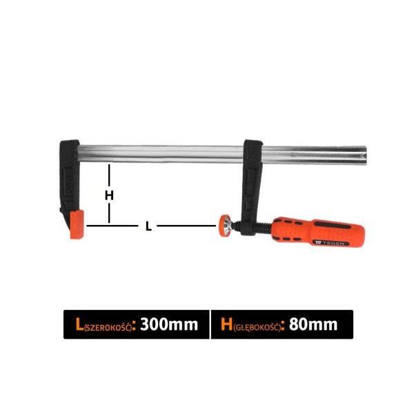 Ścisk stolarski śrubowy, TYP F80x300 mm SS-80/300 | Exvi
