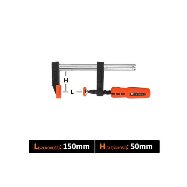 Ścisk stolarski śrubowy, TYP F50x150 mm SS-50/150 | Exvi