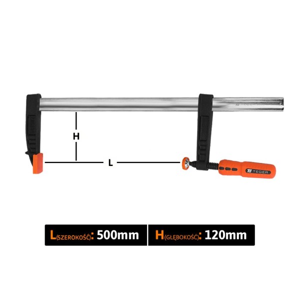 Ścisk stolarski śrubowy, TYP F120x500 mm SS-120/500 | Exvi