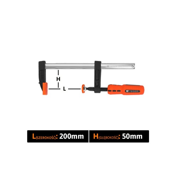 Ścisk stolarski śrubowy, TYP F50x200 mm SS-50/200 | Exvi